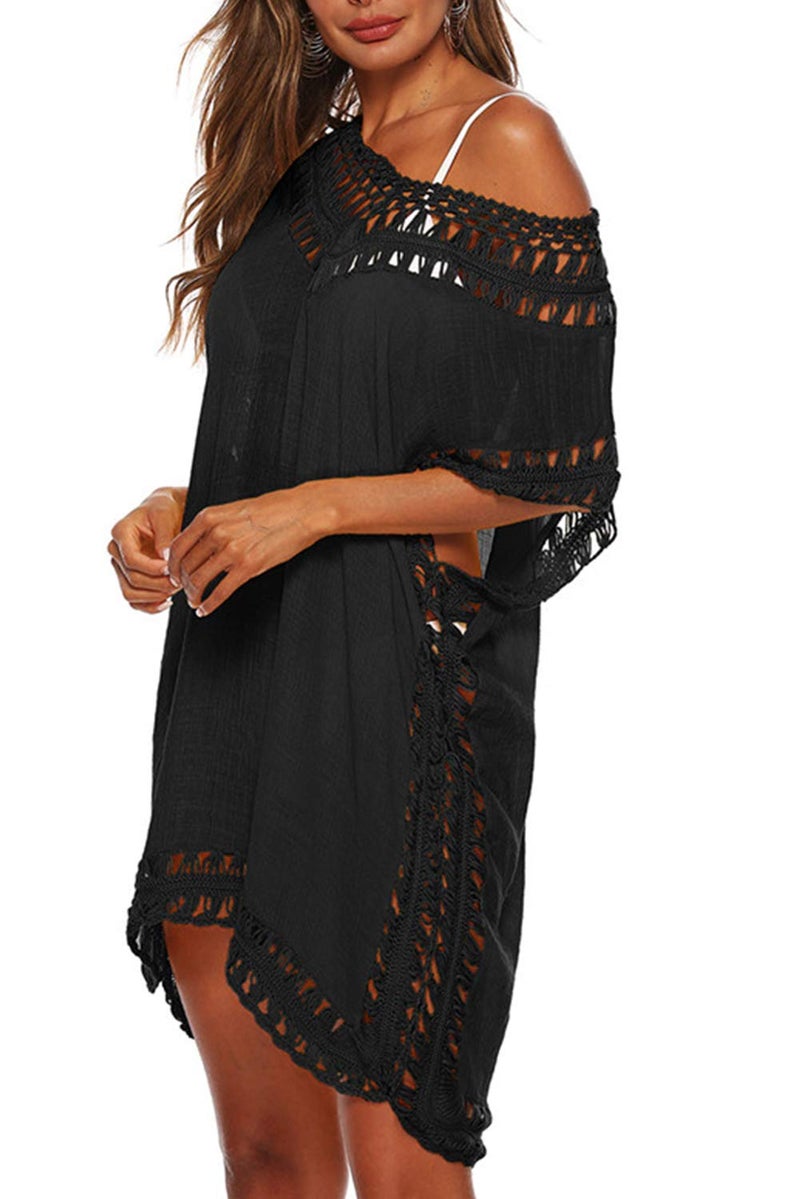 Adisputent Swimsuit Cover Ups for Women Black Chiffon Beach Wear Mesh Tassel Crochet Bathing Suits Coverups Swimwear Dress, Black - Image 2
